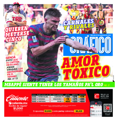 Portada del periódico Gráfico correspondiente al 23 de septiembre de 2026.