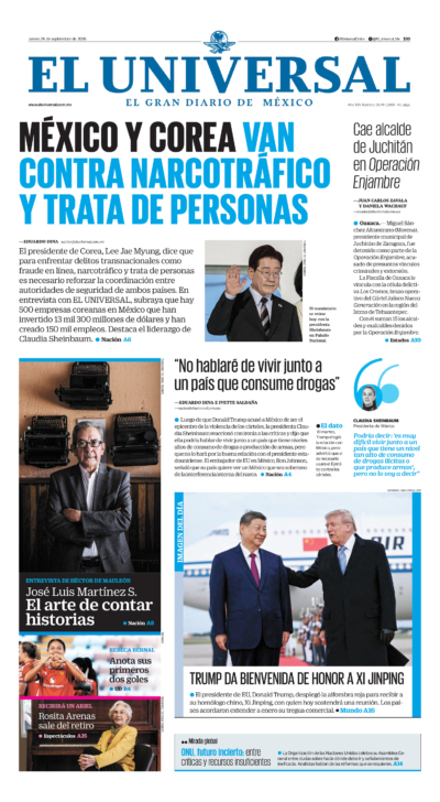 Portada del periódico El Universal correspondiente al 24 de septiembre de 2026.
