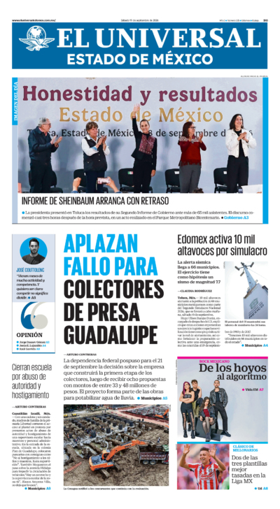 Portada del periódico Estado de México correspondiente al 19 de septiembre de 2026.
