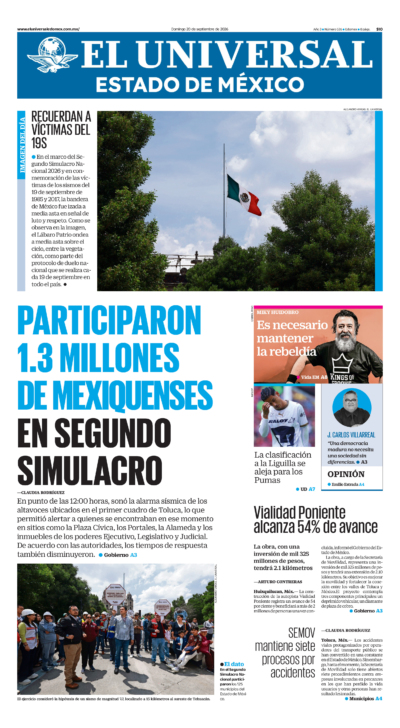 Portada del periódico Estado de México correspondiente al 20 de septiembre de 2026.