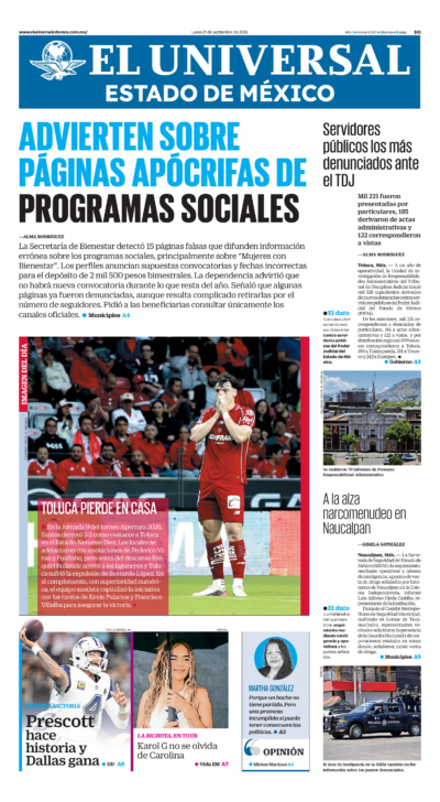 Portada del periódico Estado de México correspondiente al 21 de septiembre de 2026.