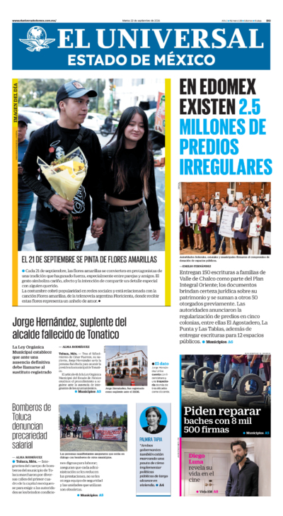 Portada del periódico Estado de México correspondiente al 22 de septiembre de 2026.