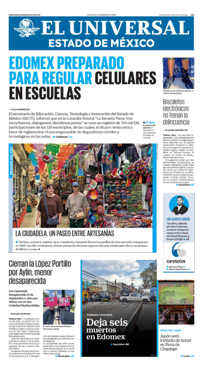 Portada del periódico Estado de México correspondiente al 23 de septiembre de 2026.