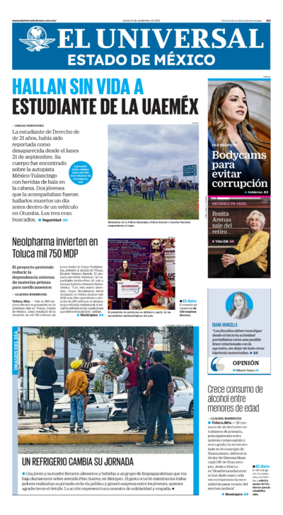 Portada del periódico Estado de México correspondiente al 24 de septiembre de 2026.