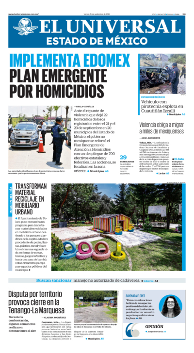 Portada del periódico Estado de México correspondiente al 25 de septiembre de 2026.
