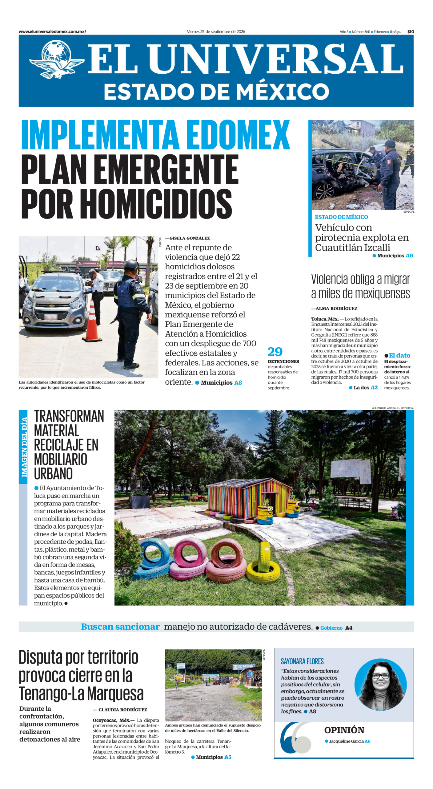 Portada del periódico Estado de México correspondiente al 25 de septiembre de 2026.