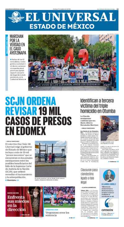 Portada del periódico Estado de México correspondiente al 27 de septiembre de 2026.