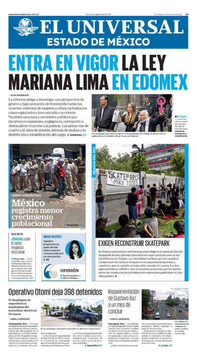 Portada del periódico Estado de México correspondiente al 28 de septiembre de 2026.