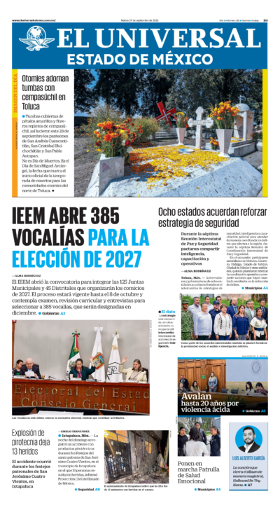 Portada del periódico Estado de México correspondiente al 29 de septiembre de 2026.