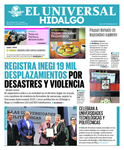 Portada del periódico Hidalgo correspondiente al 23 de septiembre de 2026.