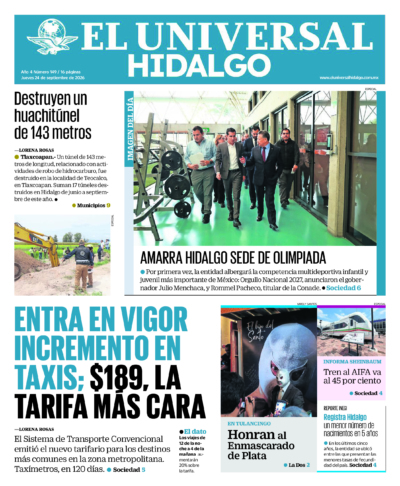 Portada del periódico Hidalgo correspondiente al 24 de septiembre de 2026.