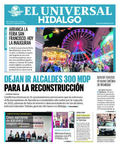 Portada del periódico Hidalgo correspondiente al 25 de septiembre de 2026.
