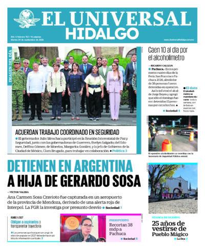 Portada del periódico Hidalgo correspondiente al 29 de septiembre de 2026.