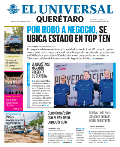Portada del periódico Querétaro correspondiente al 23 de septiembre de 2026.
