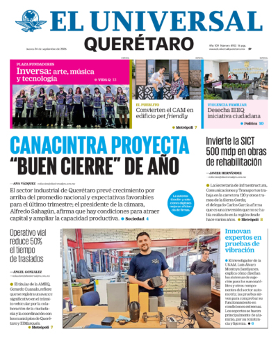 Portada del periódico Querétaro correspondiente al 24 de septiembre de 2026.