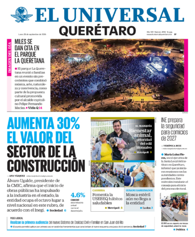 Portada del periódico Querétaro correspondiente al 28 de septiembre de 2026.