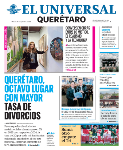 Portada del periódico Querétaro correspondiente al 30 de septiembre de 2026.