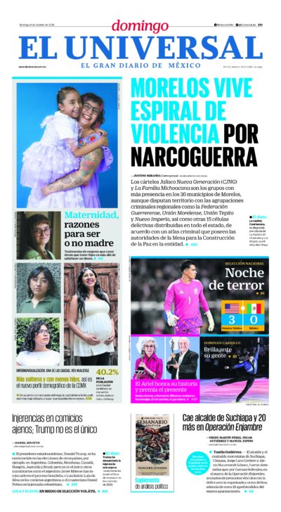 Portada del periódico El Universal correspondiente al 4 de octubre de 2026.
