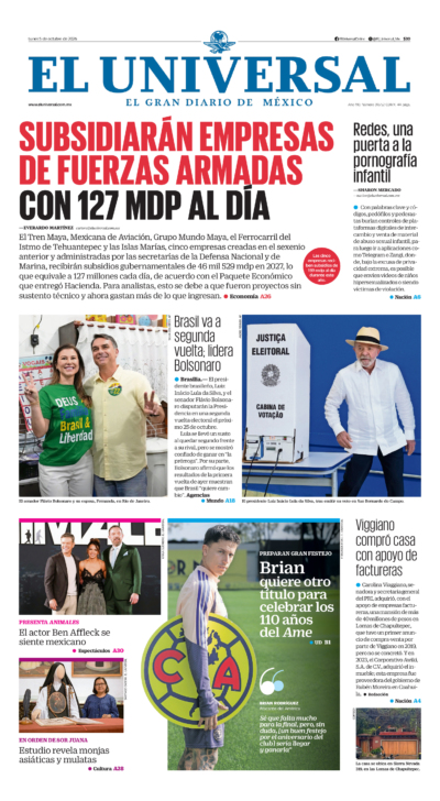 Portada del periódico El Universal correspondiente al 5 de octubre de 2026.