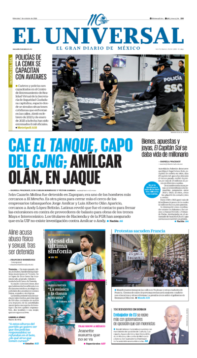 Portada del periódico El Universal correspondiente al 7 de octubre de 2026.