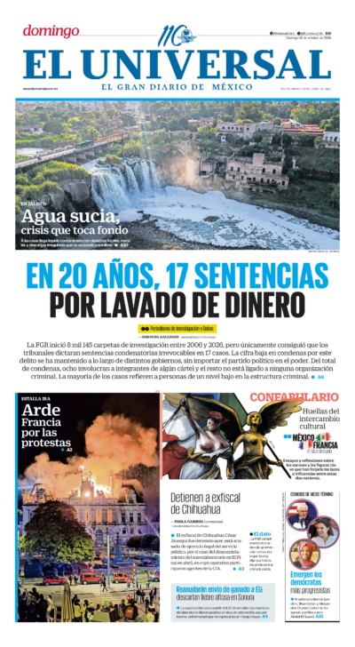 Portada del periódico El Universal correspondiente al 18 de octubre de 2026.