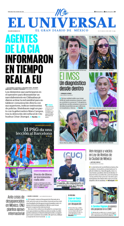 Portada del periódico El Universal correspondiente al 21 de octubre de 2026.