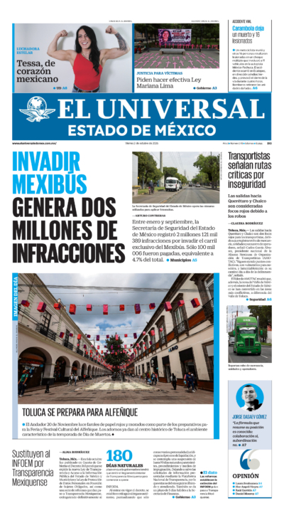 Portada del periódico Estado de México correspondiente al 2 de octubre de 2026.