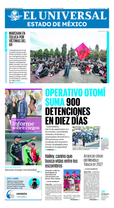 Portada del periódico Estado de México correspondiente al 3 de octubre de 2026.