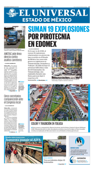 Portada del periódico Estado de México correspondiente al 7 de octubre de 2026.