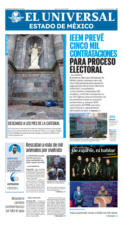 Portada del periódico Estado de México correspondiente al 8 de octubre de 2026.