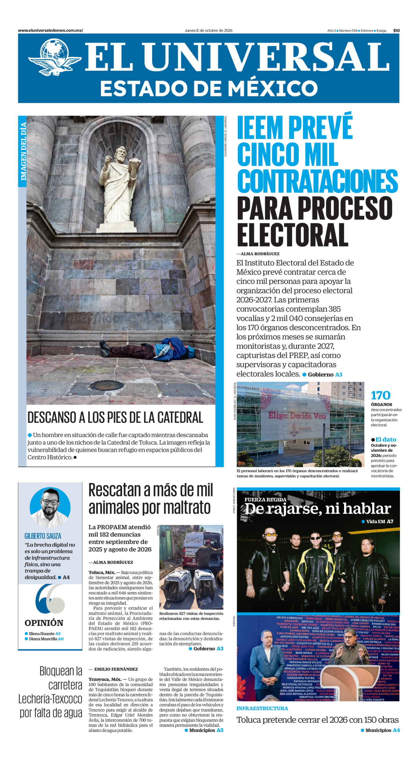 Portada del periódico Estado de México correspondiente al 8 de octubre de 2026.