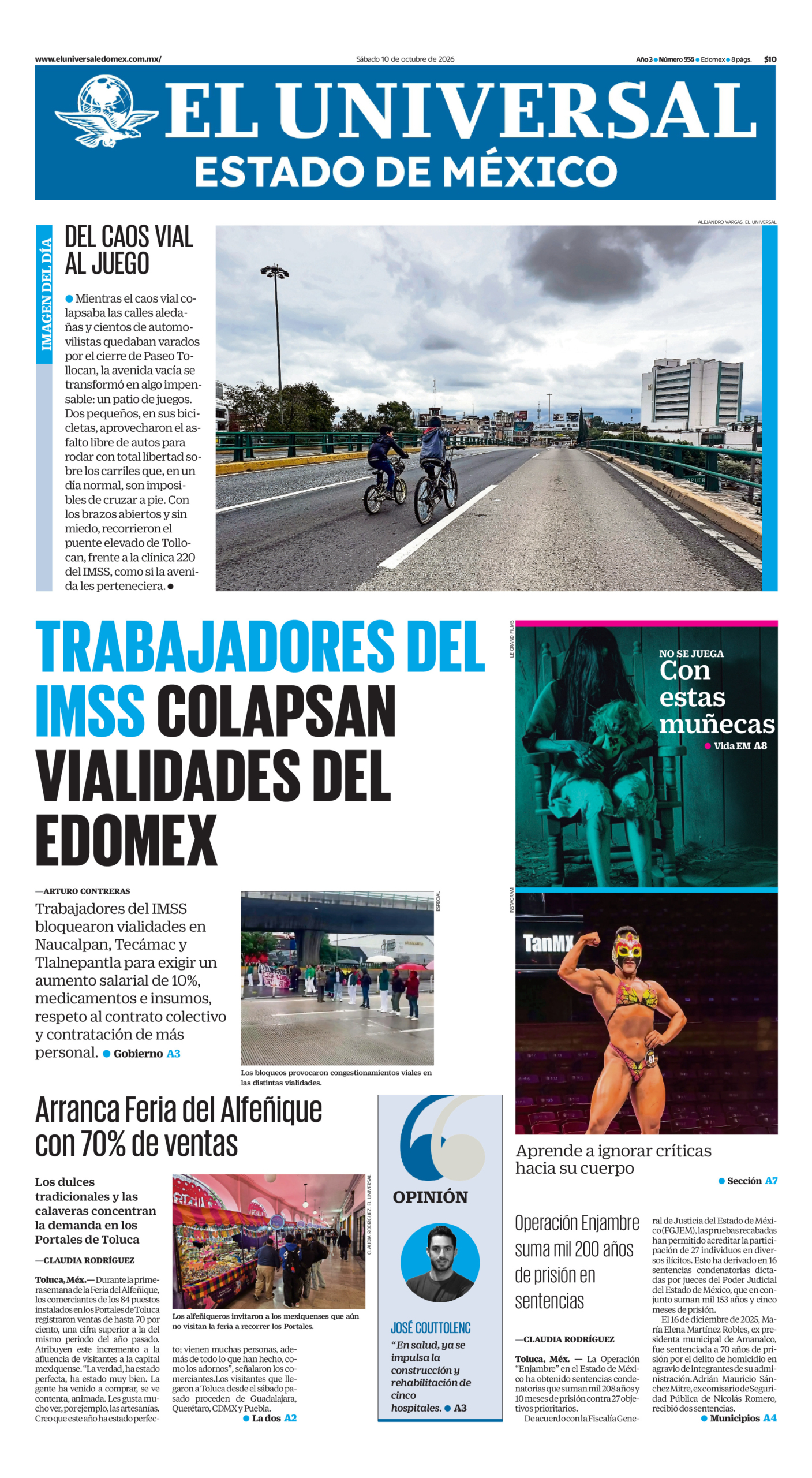 Portada del periódico Estado de México correspondiente al 10 de octubre de 2026.