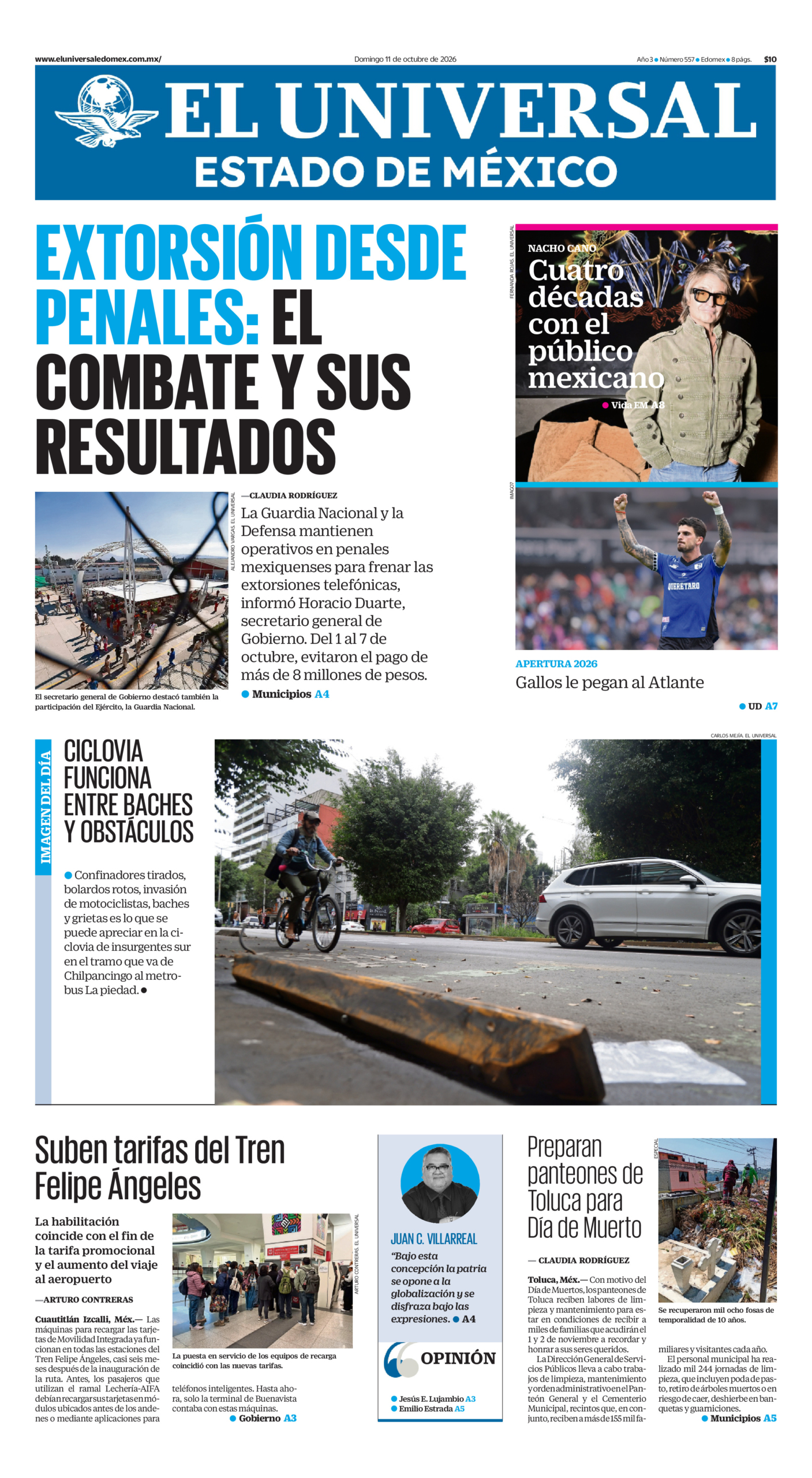 Portada del periódico Estado de México correspondiente al 11 de octubre de 2026.