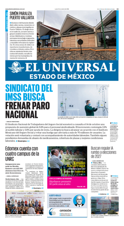 Portada del periódico Estado de México correspondiente al 12 de octubre de 2026.