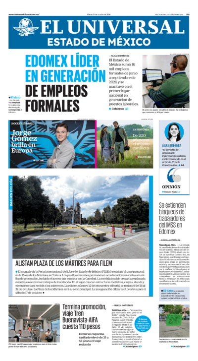 Portada del periódico Estado de México correspondiente al 13 de octubre de 2026.