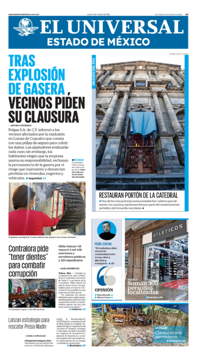 Portada del periódico Estado de México correspondiente al 15 de octubre de 2026.