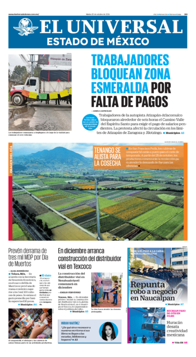 Portada del periódico Estado de México correspondiente al 20 de octubre de 2026.