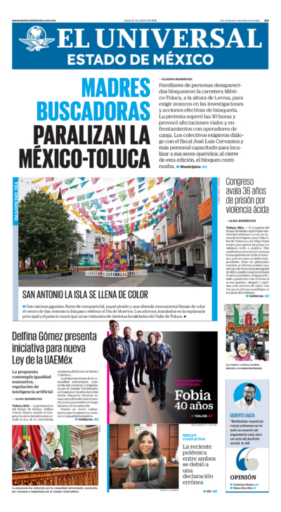 Portada del periódico Estado de México correspondiente al 22 de octubre de 2026.