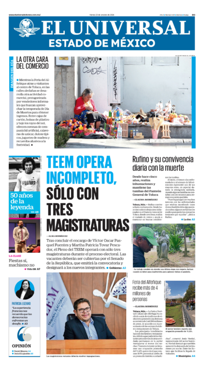 Portada del periódico Estado de México correspondiente al 23 de octubre de 2026.