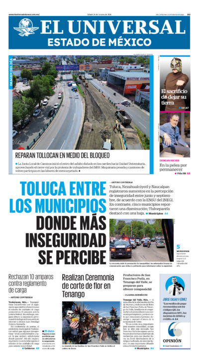 Portada del periódico Estado de México correspondiente al 24 de octubre de 2026.