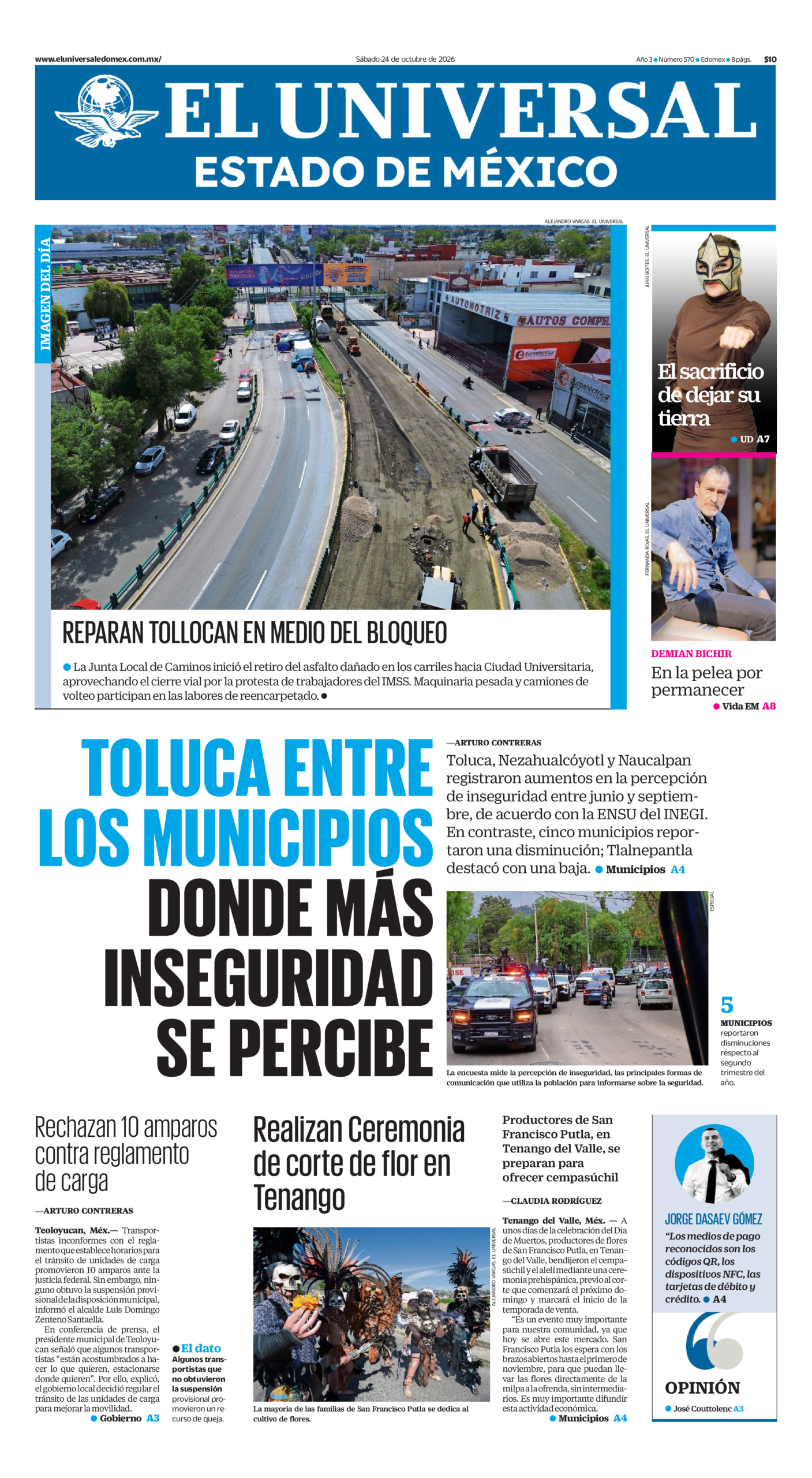 Portada del periódico Estado de México correspondiente al 24 de octubre de 2026.