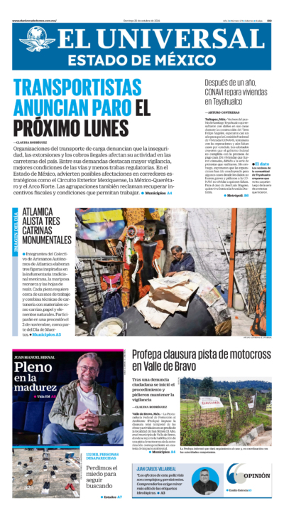 Portada del periódico Estado de México correspondiente al 25 de octubre de 2026.