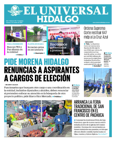 Portada del periódico Hidalgo correspondiente al 2 de octubre de 2026.