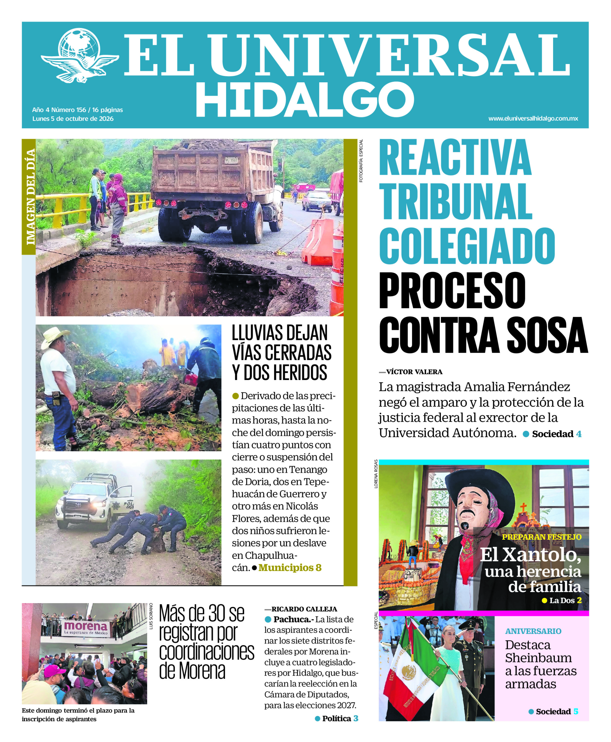 Portada del periódico Hidalgo correspondiente al 5 de octubre de 2026.