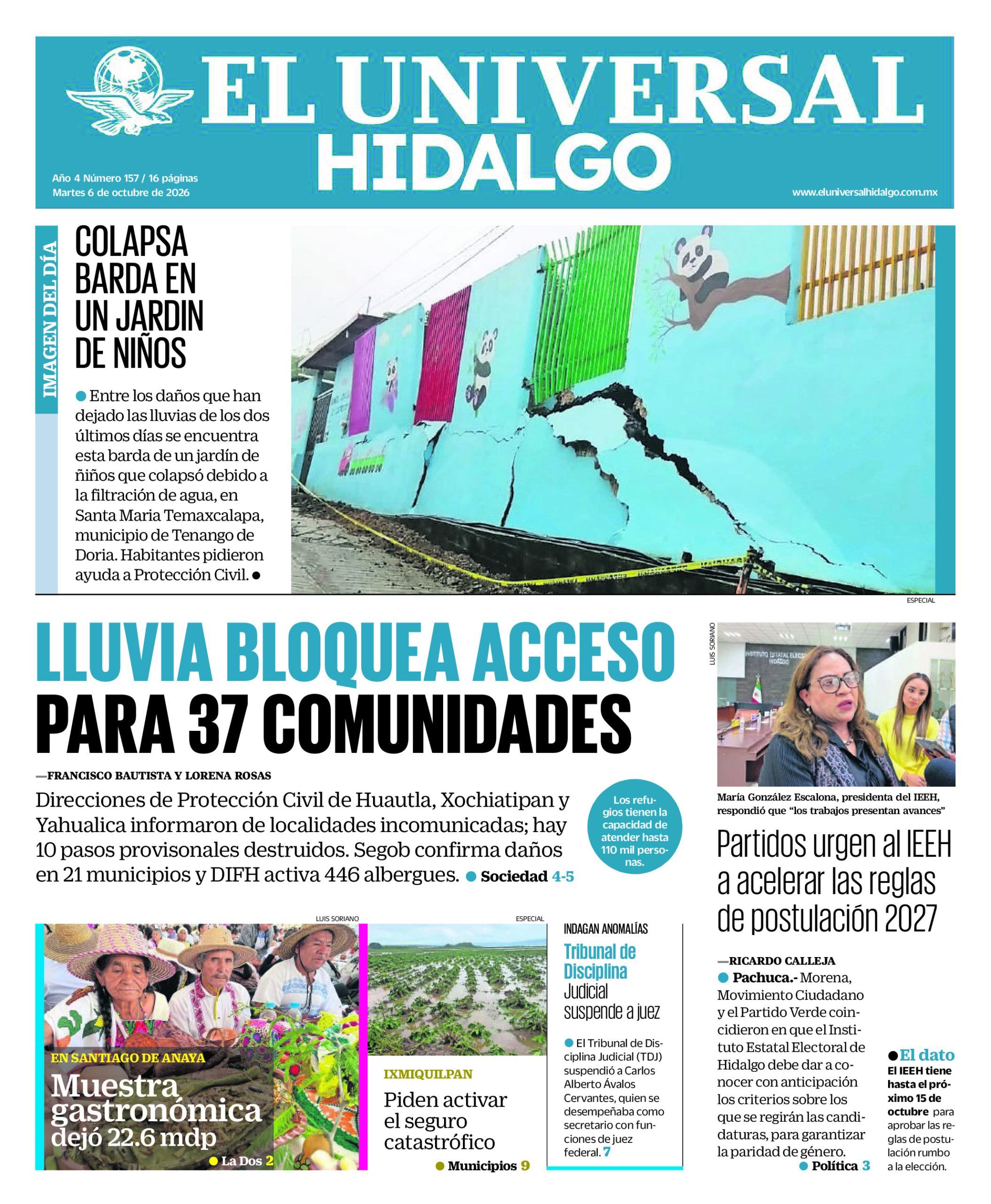 Portada del periódico Hidalgo correspondiente al 6 de octubre de 2026.