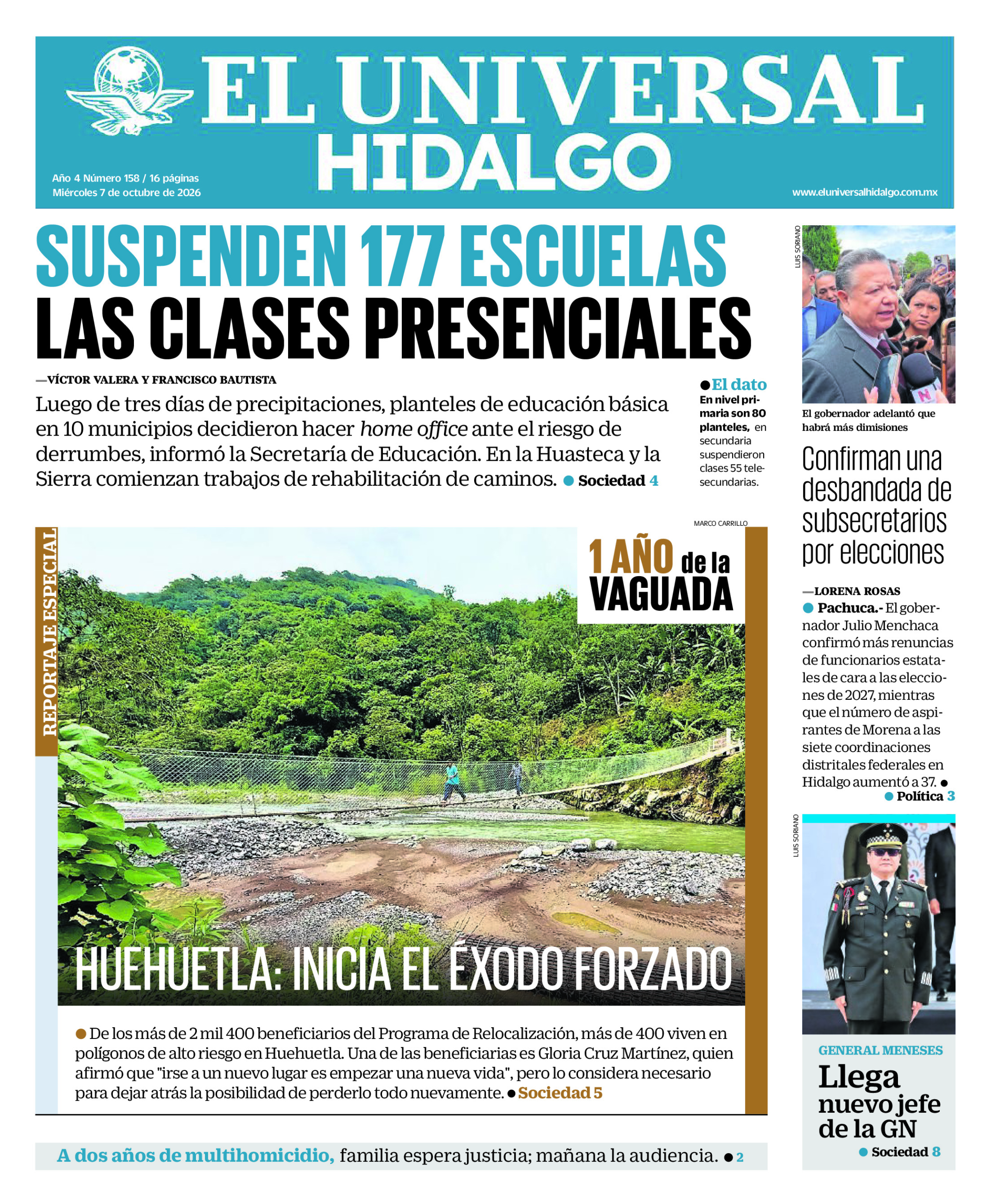 Portada del periódico Hidalgo correspondiente al 7 de octubre de 2026.