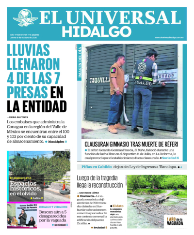 Portada del periódico Hidalgo correspondiente al 8 de octubre de 2026.