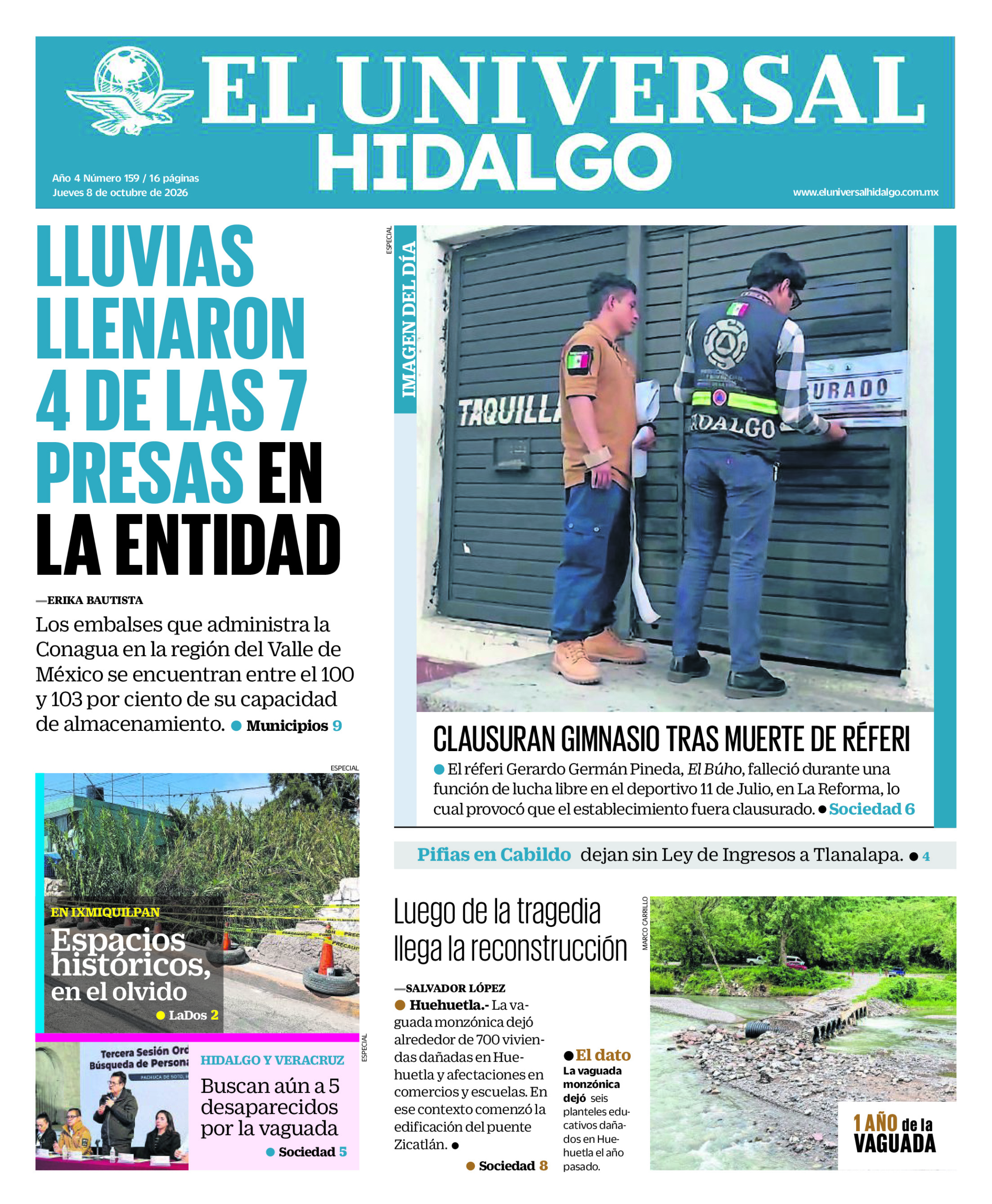 Portada del periódico Hidalgo correspondiente al 8 de octubre de 2026.