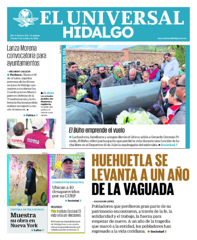 Portada del periódico Hidalgo correspondiente al 9 de octubre de 2026.