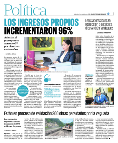 Portada del periódico Hidalgo correspondiente al 14 de octubre de 2026.